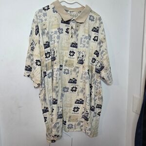Crossings Mens 4X Polo Shirt Beige Tropical Hawaii Tahiti Cotton Short Sleeve
